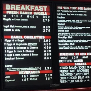 Menu as of March 2019