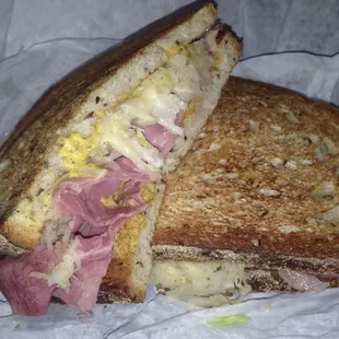 Rueben Sandwich but substitute Russian dressing for spicy mustard.. Yum!
