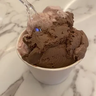 Chocolate and strawberry gelato