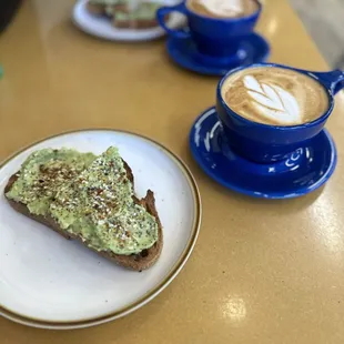 Yummy avocado toast and oat milk latte