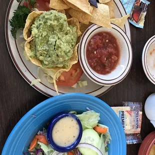 Dinner salad w Italian dressing and guac appetizer