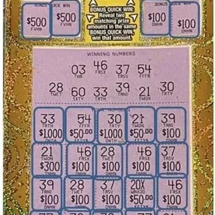 the winning ticket for the $ 1, 000 prize