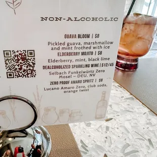 Mocktail Nonalcoholic Drink Menu