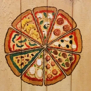 a pizza cut into eight slices