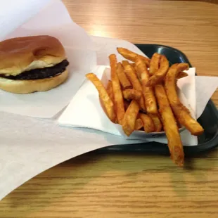 a hamburger and french fries