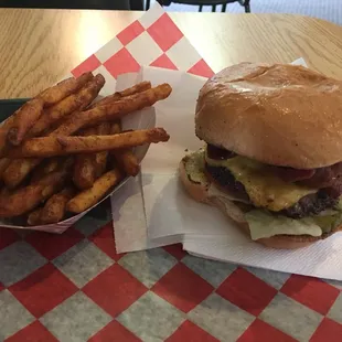 a hamburger and fries