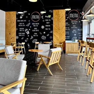 tables and chairs in a restaurant