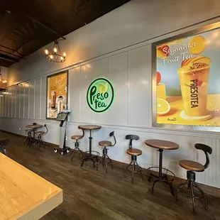 a bar with stools