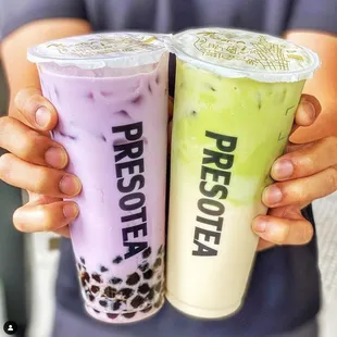 Taro Milk Tea with Boba and Matcha Milk Tea