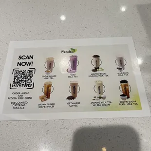 Scan code for full menu and online order.