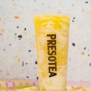 a cold drink in a plastic cup