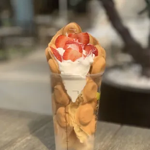 Original Bubble Waffle w/strawberry&apos;s n cream.