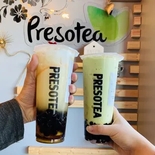 12/18/21. Signature Fruit Tea with boba (left) + Avocado Smoothie (with boba)