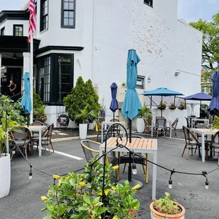 outdoor seating and tables