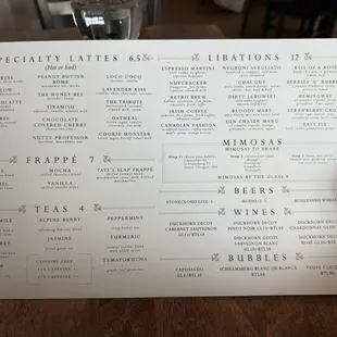 Drink menu