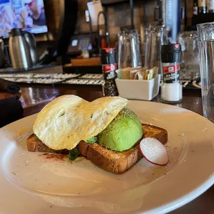 Avocado Toast without Ranch and I added two eggs over medium