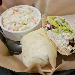 Cranberry Chicken wrap with coleslaw as a side