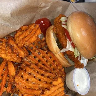 Chicken Sandwich with sweet potato fries &amp; ranch