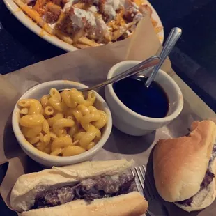 Philly with Mac &amp; Cheese Side   &amp; Buffalo Wing Fries