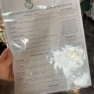 Menu 1 of 2 (smoothies and smoothies bowls)