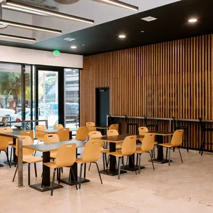 tables and chairs in a coffee shop