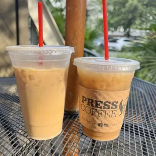 Black coffee with sugar free vanilla, and a coffee with white mocha and almond milk.