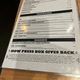 the back of the menu