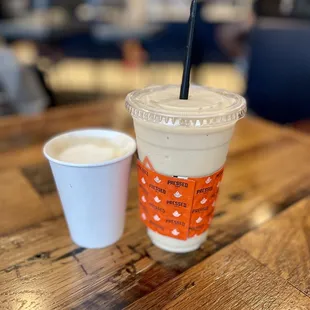 Cappuccino (left) and Spring Fling smoothie (right)