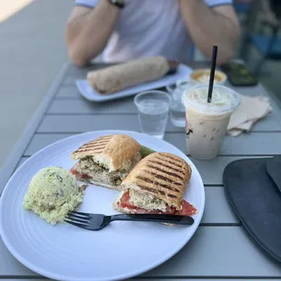 Israeli breakfast sandwich with mashed potatoes and Chipotle Steak, Egg &amp; Cheese burrito