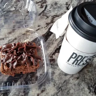 This is what I had.  You can see the sleeve of Earl Grey to steep and the moist chocolate brownie.