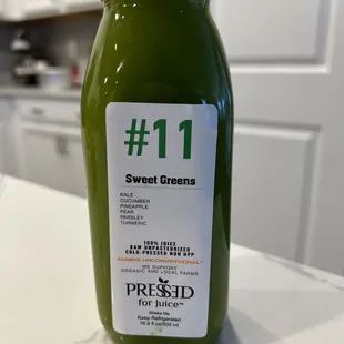 a bottle of green juice