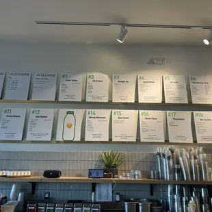 Menu of juices