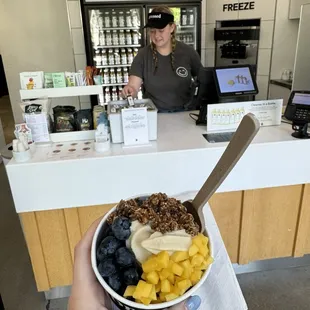Tropical Freeze with granola, mango and blueberries