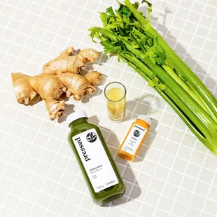 celery, celery juice, and ginger juice