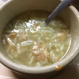 Chicken and rice soup, complimentary when dining in