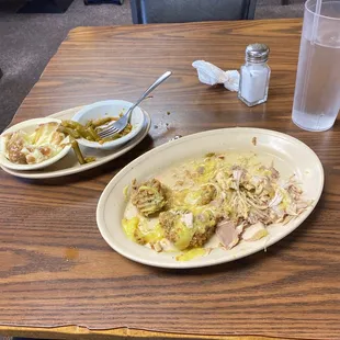 Turkey, stuffing, green beans, mashed potatoes and gravy.