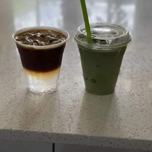 The espresso tonic was a bit too bitter for my taste buds...but the matcha hit the spot for me!