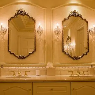 a bathroom with double sinks