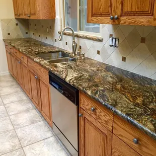 Aurora Borealis Granite with 60/40 Undermounted Stainless Steel Sink.