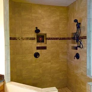 Custom Walk-In Shower with Built-In Niches.