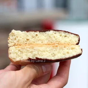 Inside of Chinese Cookie ($1.50) - chocolate iced almond cookie
