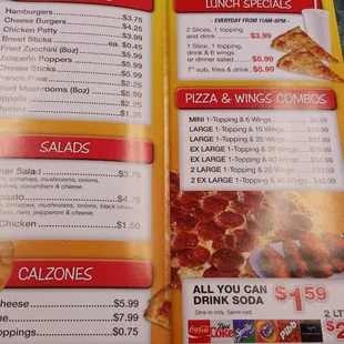 a menu for a pizza restaurant