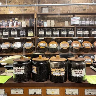 shelves of coffee and tea