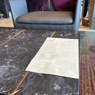a table with a menu on it