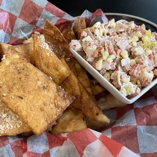Hoagie dip with homemade bread chips
