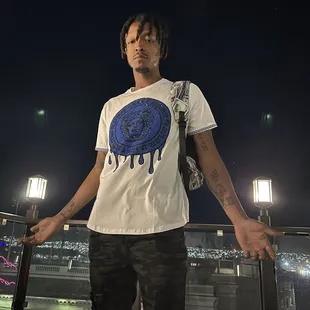 Electric blue Medusa Drip Versace inspired shirt