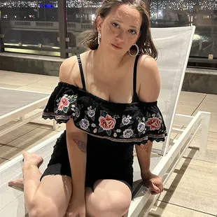 South of the border  black lace dress with embroidered colorful flowers.