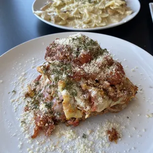 Lasagna and chicken Milano