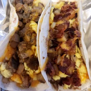 A bacon and sausage taco