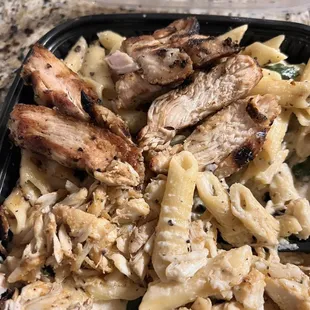 Grilled chicken, crabmeat (where) penne pasta